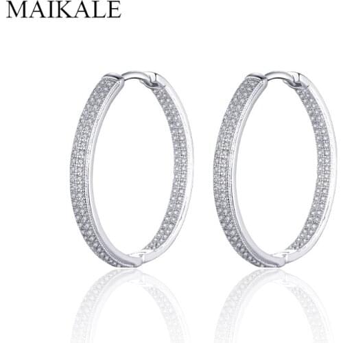 MAIKALE Luxury AAA Cubic Zirconia Hoop Earrings Silver Color Round Circle Earrings for Women Accessories Party Jewelry Gifts