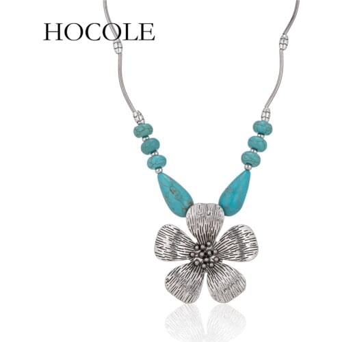 HOCOLE Necklace Women High Quality Fashion Jewelry Artificial Statement Necklace Flower Shape Charm Chain Pendant Necklace