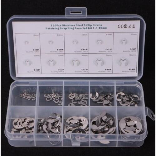 120PCS 1.5mm-10mm E-Clip Assortment Kit Stainless Steel Retaining Circlip Set Washers And Gaskets
