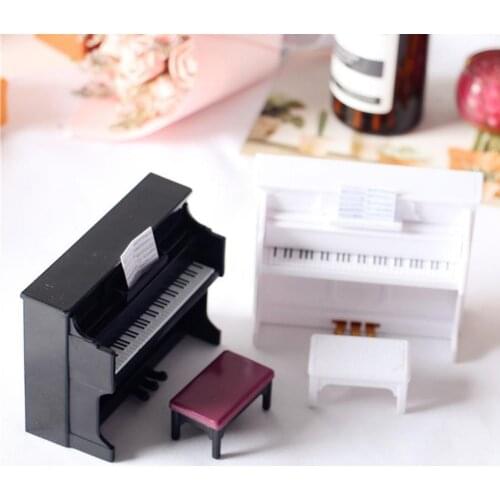 3Pcs/Set Creative Mini Grand Piano Miniature Piano with Stool DIY Handmade Dollhouse Miniatures for Home