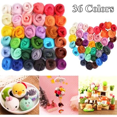 36 Colors DIY Wool Fibre Roving For Needle Felting Hand Spinning DIY Fun Doll Needlework Raw Wool Felt poke Children Toys