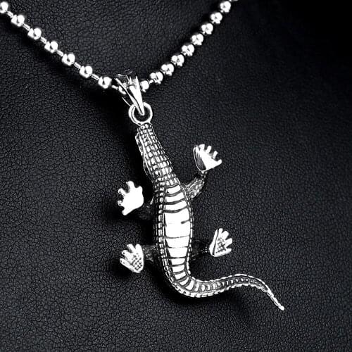 3D Crocodile Pendant Necklace Stainless Steel Cool Animal Chain for man
