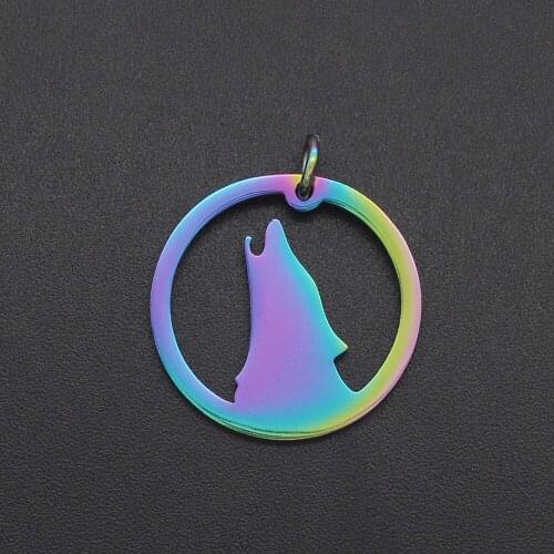 5pcs/lot 101% Stainless Steel Rainbow Wolf Charm Pendant Wholesale Necklace Making Pendants OEM Order Accepted