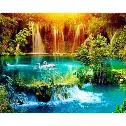 5D DIY Full Round/Square Diamond Painting Waterfall Scenery 3D Embroidery Cross Stitch Rhinestone Mosaic Home Decor Art Y1149