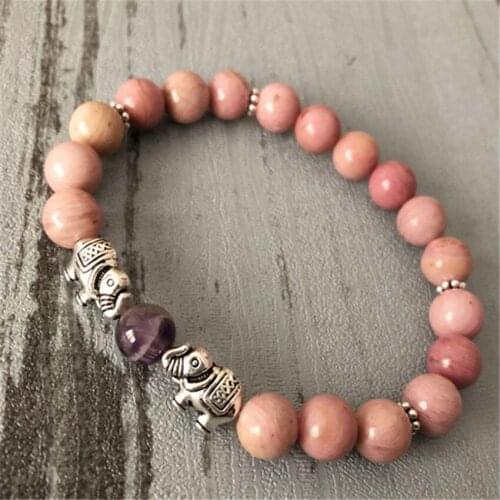 8MM Rhodochrosite Buddhist Bead Bracelet Spirituality Chakas Stretchy Energy Handmade Bless Pray