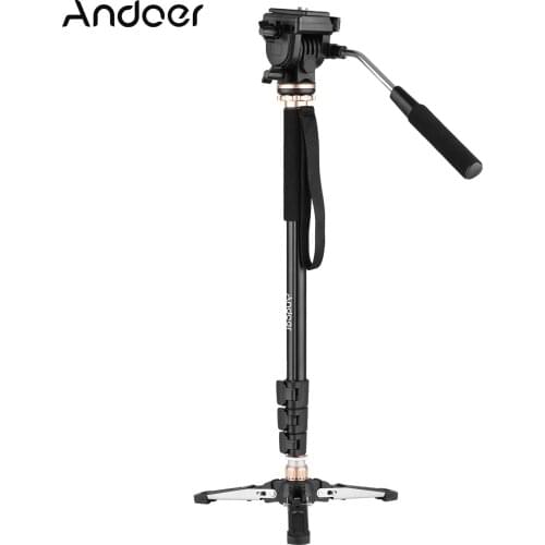 Andoer 173cm/68inch Photography Monopod Stand Aluminum Alloy 6kg Load Capacity with Detachable 3-Leg Tripod Base Pan Tilt Fluid