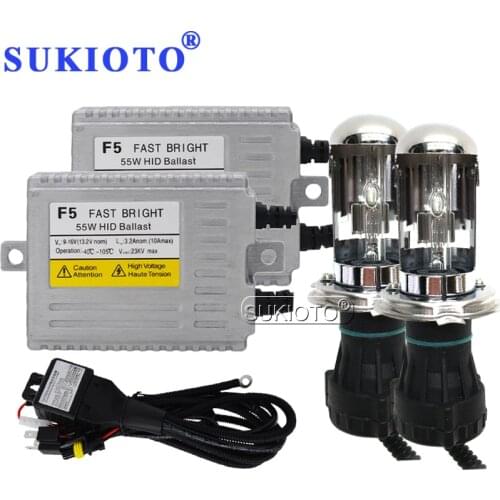 SUKIOTO Car Headlight H4 55W 5000K HID kit 6000K 4300K 3000K H4 hi/lo bixenon ballast kit F5 projector lens h4 hid lampada h4