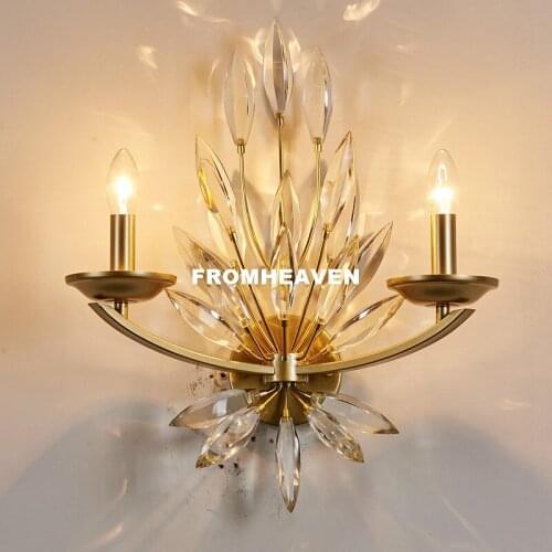Free Shipping Nordic Vintage Crystal Wall Lamp Modern Golden LED Crystal Lights Bedroom Restaurant Aisle Creative Retro Lighting