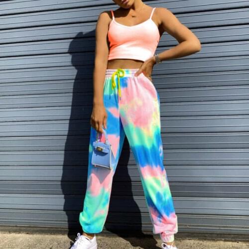 Tie Dye Jogger BF Harajuku Harem Pants Autumn Students High Waist Lace-up Punk Sweatpants Hiphop Streetwear Pants Pantalon Droit