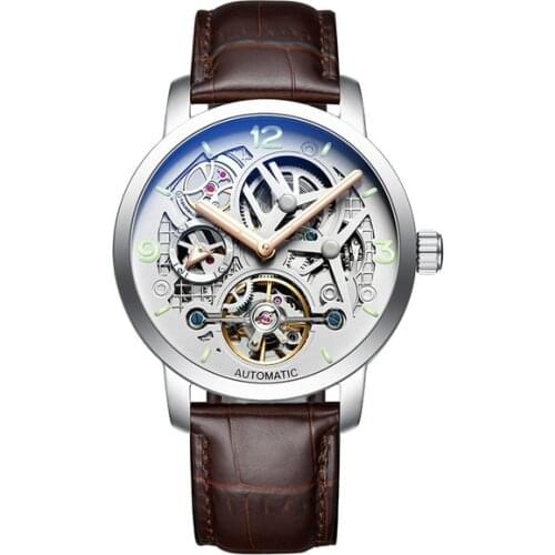 New Skeleton Tourbillon Mechanical Watch Relogio Self Wind Luxury Stainless Steel Strap Business Mens Mechanical Watch