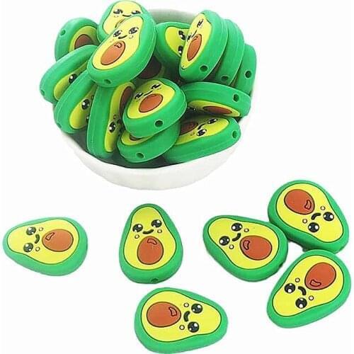 Chenkai 10PCS Silicone Avocado Beads Baby Chewing Pendant Nursing Sensory Teething Pacifier DIY Necklace Chain Nursing Toy