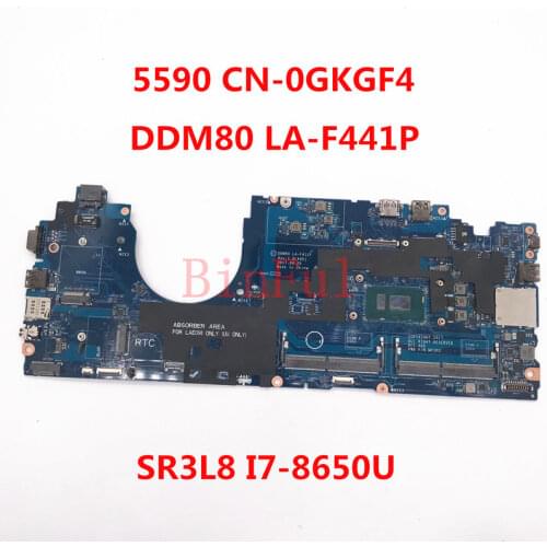High quality For Latitude 5590 Laptop motherboard CN-0GKGF4 0GKGF4 GKGF4 DDM80 LA-F411P With SR3L8 I7-8650U CPU 100% full Tested