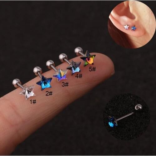 1PC New Colorful Stars Rook Lobe Tragus Stud New Blue Cartilage Earring Helix Piercing Jewelry