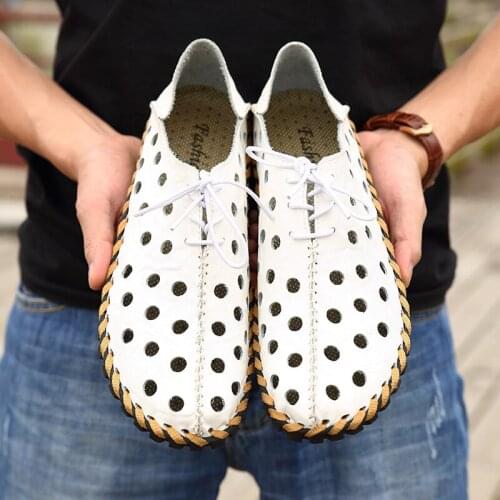 Summer Mens Casual Shoes Hollow Out Breathable Walking Shoes Chaussure Homme Big Size Sneakers Men Zapatillas PU Leather Shoes
