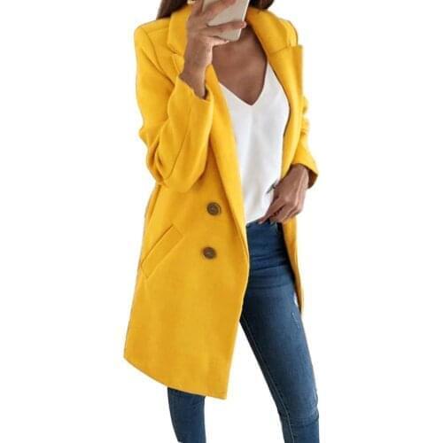 Casual Women Jacket Autumn Winter Solid Color Lapel Buttons Pockets Open Front Jacket Long Warm Keeping Coat Outerwear Overcoat