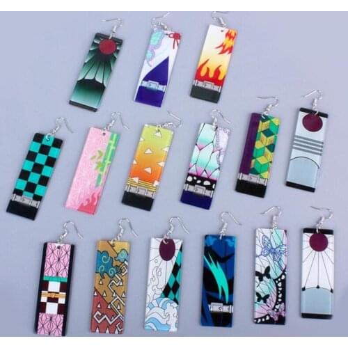Hot Japan Anime Demon Slayer Ear Stud Kamado Tanjirou Earrings Cosplay Cartoon Cute Fashion Fancy Eardrop Earbob