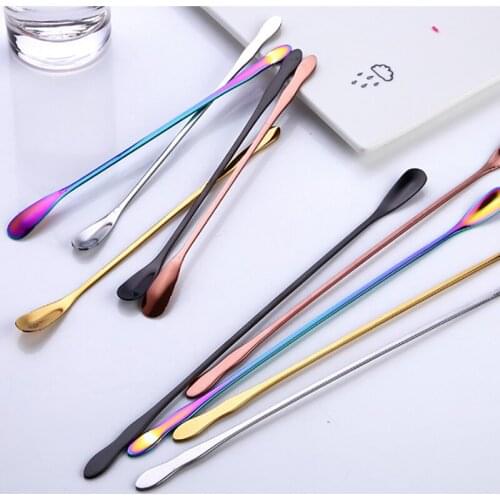 Mini Spoon Dessert Scoop Stirring Rod Serving Spoon Colorful Mixing Spoon Stainless Steel Ladle Long Handle Vintage Kitchen 6pcs