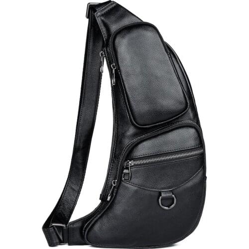 Men Travel Chest Bag Genuine Leather Black Casual Fashion Crossbody Bags Male