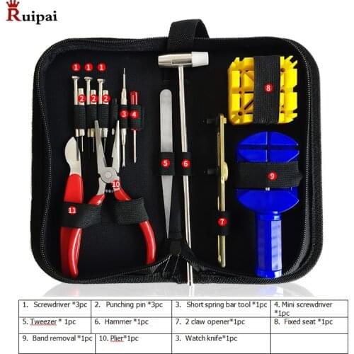 RUIPAI 15 PCS Watch Repair Kit Professional Spring Bar Tool Set Watch Battery Replacement Tool Kit Watch Band Link Pin Tool Set