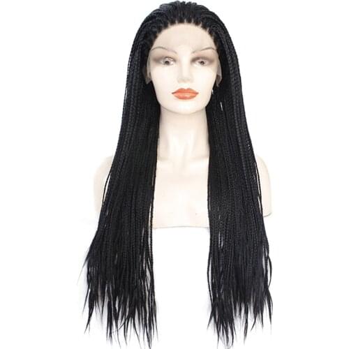 Natural Black Braided Wig with Baby Hair Long Braids Full Wigs Glueless Synthetic Lace Front Wigs for Black Women Heat Resistant