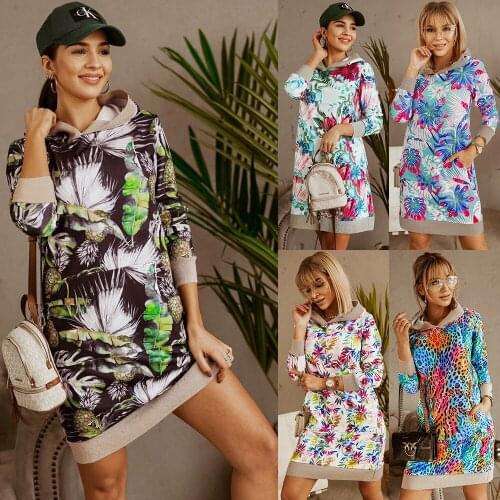 Autumn Womens Sweatshirt Dress 2021 Long Sleeve Hooded Casual Loose Mini Skirt Street Commuter Mini Party Short Skirt