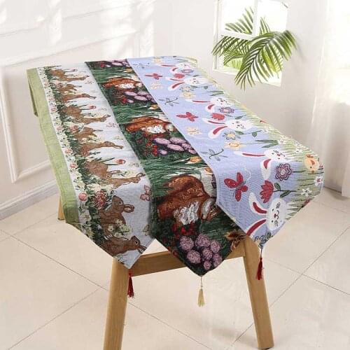 Easter Bunny Eggs Funny Simple Polyester Embroidery Kawaii Tassel Table Runner Fabric Soft Rabbit Pattern Tablecloth