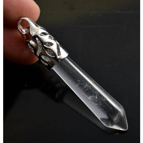 Transparency Crystal Point Necklace Pendants Natural Semi-precious Stone Crystal Pillar Shape Jewelry 10pc/lot