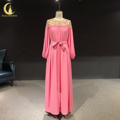 Rhine Real picture Zuhair Murad PinkLong Sleeves Beads Chiffon Floor Length платье платье evening dress long formal dresses 2021