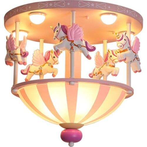 Pink cartoon merry-go-round ceiling lights childrens room lamp princess room bedroom Pegasus shade ceiling lamps fixtures