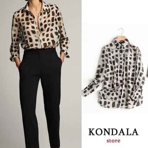 Cow Print Camisas Mujer Office Lady Loose Shirt Women Sexy Women Tops Long Sleeve Simple Camisas Mujer 2020 ZA Casual Shirt