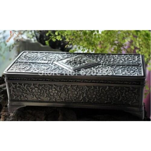 Free shipping Pewter/Silver plated big size jewellery box, metal trinket box, zinc alloy casket