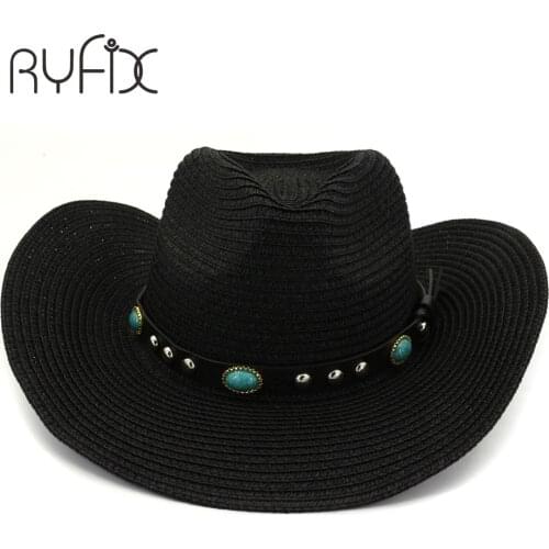 Male new western cowboy sun hat summer brim hat personalized holiday straw hat beach hat HA38