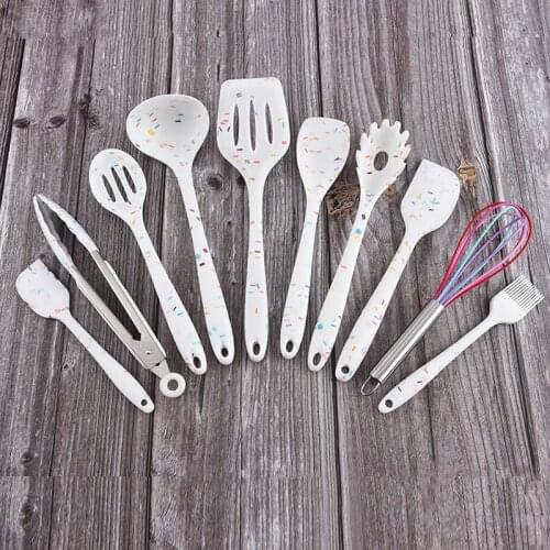 Silicone Cooking Kitchen Utensils Non-Stick Spatula Spoon Scraper Food Tongs Colander Brush Utensils for Baking Cooking