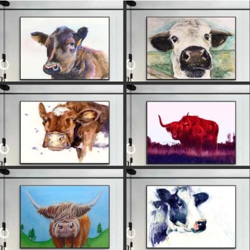 Modern Highland Cow Animal Canvas Painting Cartoon Posters and Prints Quadros Wall Art Picture for Living Room Home Decoration