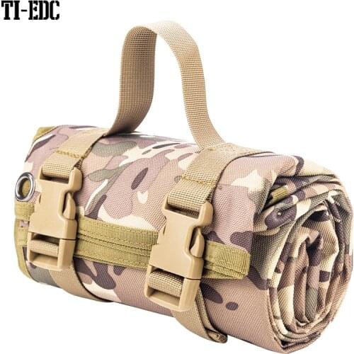 Tactical Roll Up Shooting Mat with Gun Rest Sand Bag,Lightweight Nylon Cloth Outdoor Hunting Molle Non-padded Mat for Rifle Gun