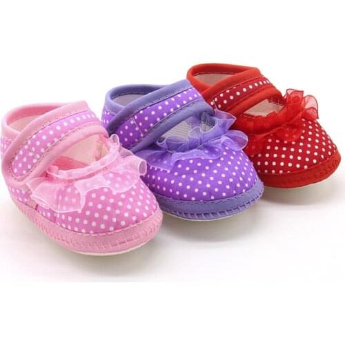 2021 Newborn Infant Baby Dot Lace Girls Soft Sole Prewalker Warm Casual Flats Shoes Print Cotton Fabric Fashion Shoes