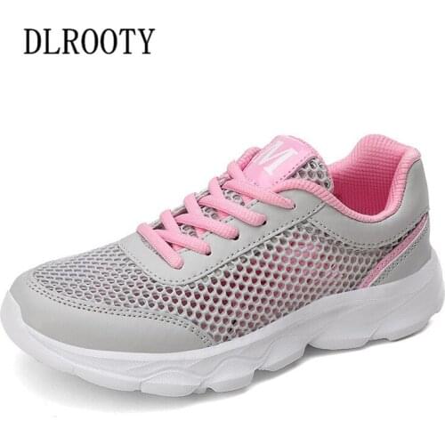 Women Flats Casual Shoes 2019 Summer Fashion Outdoor Hollow Breathable Couple Lace Up Shoes Woman Platform Mesh Round Toe Walk