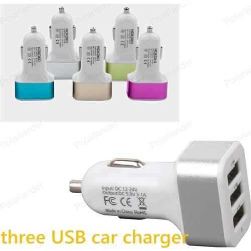 Universal Auto 12V 1.0A 2.1A three USB ports square car chargers for mobile phones and digital cameras etc car adapter
