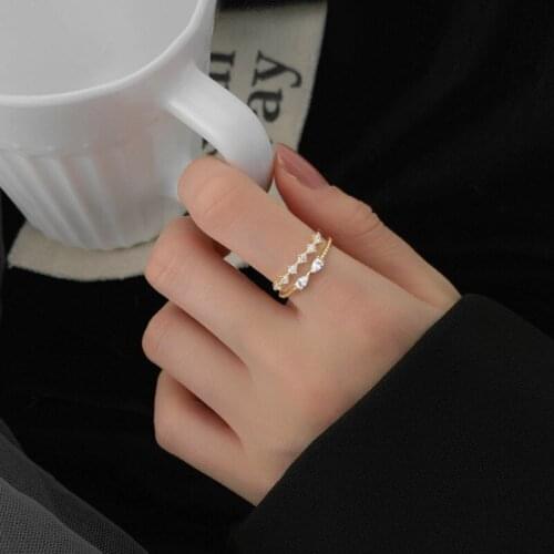 Double Zircon Rings For Women Adjustable Opening New Trend Hot Sale Female Korean Fashion Student Girls Gifts Jewelry BOYULIGE