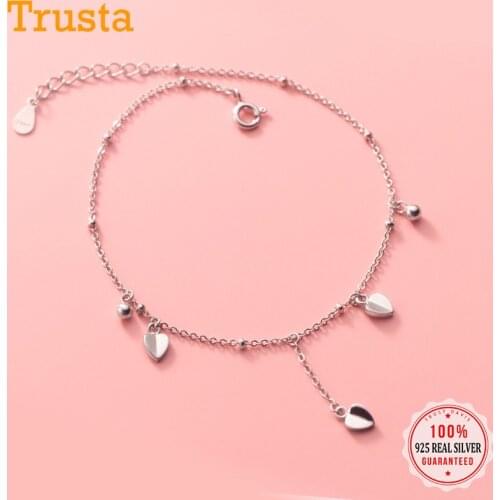 Trustdavis Real 925 Sterling Silver Fashion Sweet Tassel Beads Heart Anklets For Women Wedding Fine Silver 925 Jewelry DA1750