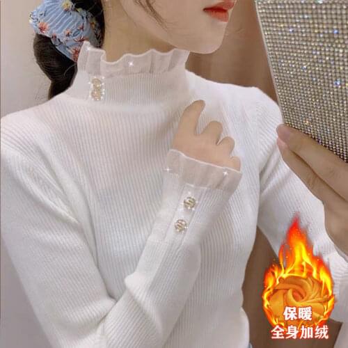 Woman Sweaters Chandails Lace Sweater Womens Half Turtleneck Sweater Fall/Winter Slim Inner Wear