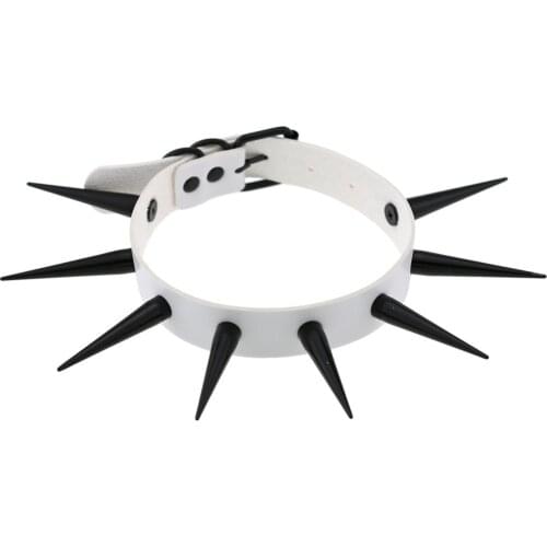 ZIMNO Big Stainless Steel Metal Spike Choker Goth Pu Leather Punk Choker Necklace for Women Collar Necklace Men Cosplay Jewelery