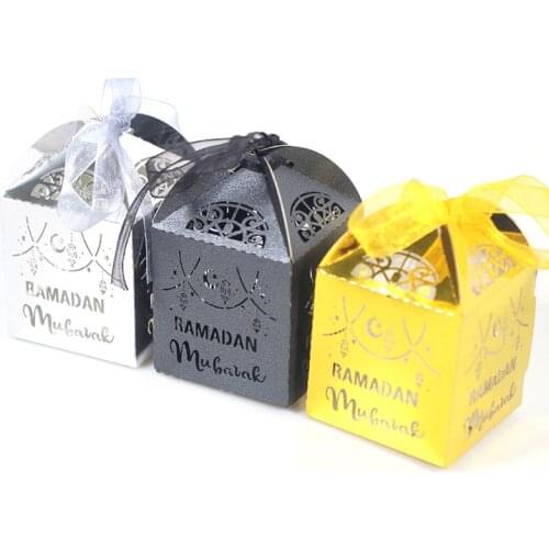 50pcs Gold Paper Candy Box Ramadan Mubarak Decoration Eid Gift Box Ramadan Kareem Party Decor Islamic Muslim Festival Supplies