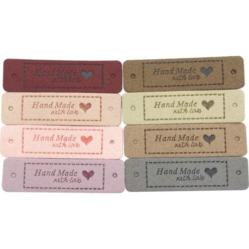 16 Options Hand Made with Love Labels for Clothing Heart Logo Label for Gift Hand Work Name Tags Clothes Handmade Sewing Tag