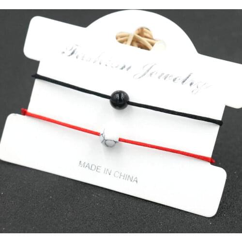 2pcs/set Tiger Eye Stone White Howlite Stone Bead Bracelet Red Rope Thread String Love Wish Bracelets For Men Women Lovers