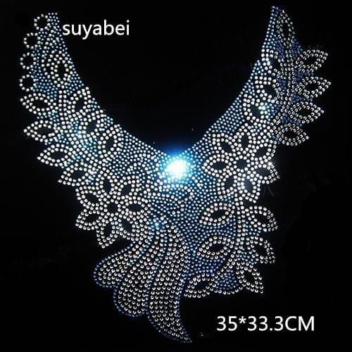 2pc/lot big Neckline hotfix stone motif rhinestones motif transfer on design rhinestones fix hot fix rhinestone transfer motifs