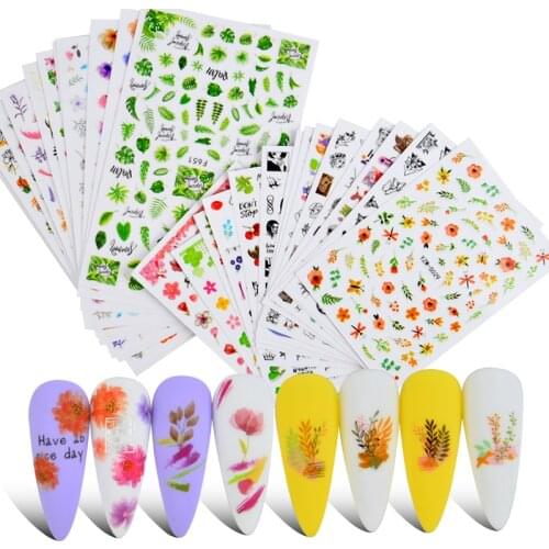 2021 Spring New Design 3D Self-adhesive Nail Decal And Sticker Flower Leaf Tree Green Simple Summer DIY Slider For Nails Art