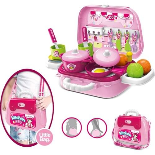27Pcs/Set Children Kitchen Pretend Play Cooking Tableware with Suitcase Kids Toy retend Role Chef Play Toys for Kids