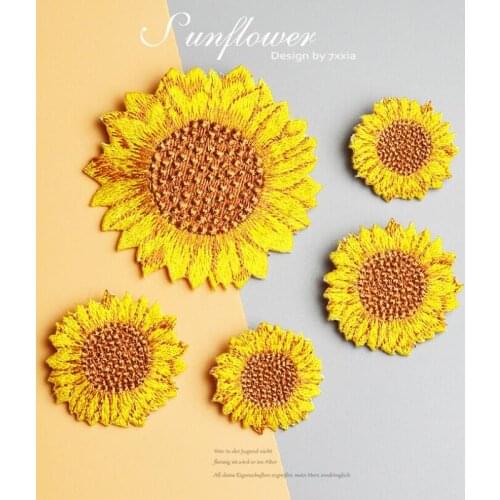 5Pcs Sunflower Patch Embroidered Iron On Stickers DIY Individual Personality Clothing