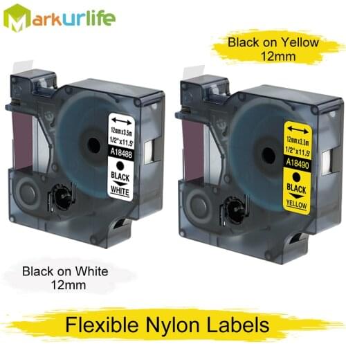 5 Pack Flexible Nylon Label Tapes 18488 18490 Compatible for Dymo Rhino IND Tape 12mm for Dymo Label Maker Rhino 4200 5200 6000